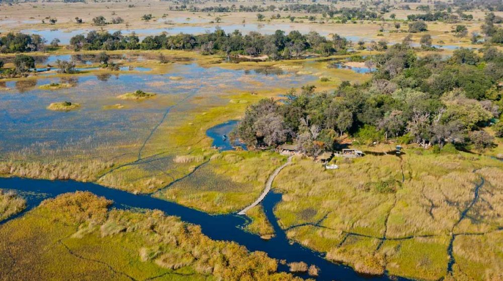 Vue aérienne de Little Vumbura Camp