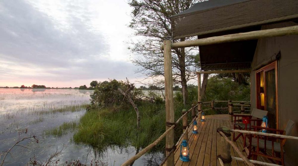 Vue sur le Delta depuis la tente au Botswana