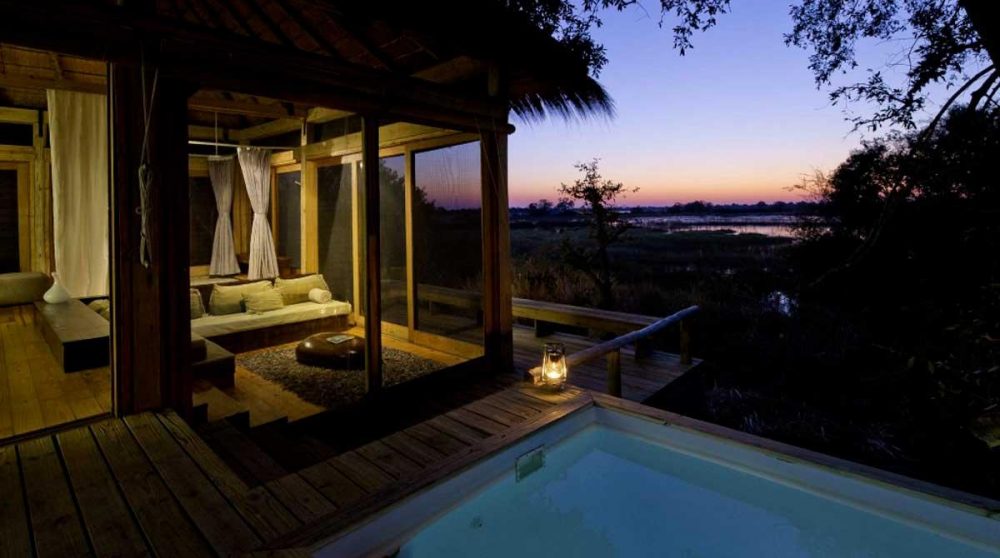 Coucher de soleil depuis une villa du Vumbura Plains