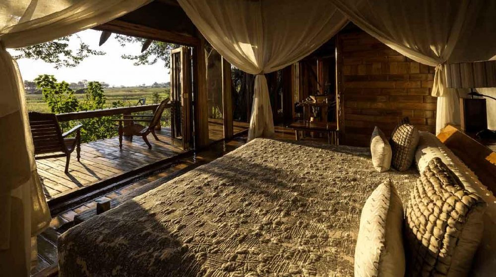 Coucher de soleil dans la tente à Jao Camp