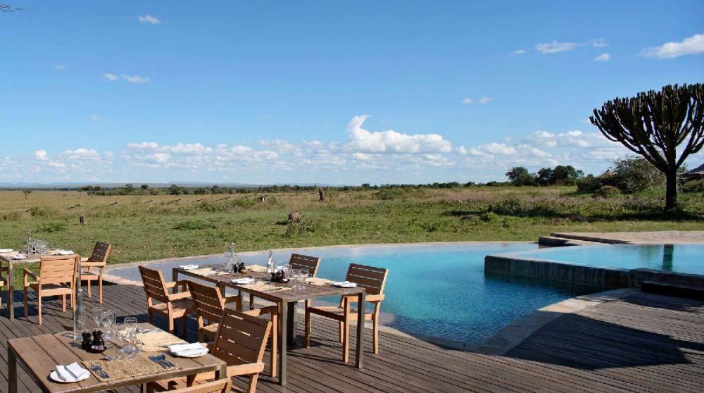Vue depuis la terrasse du Kichwa Tembo au Kenya dans le Masai Mara