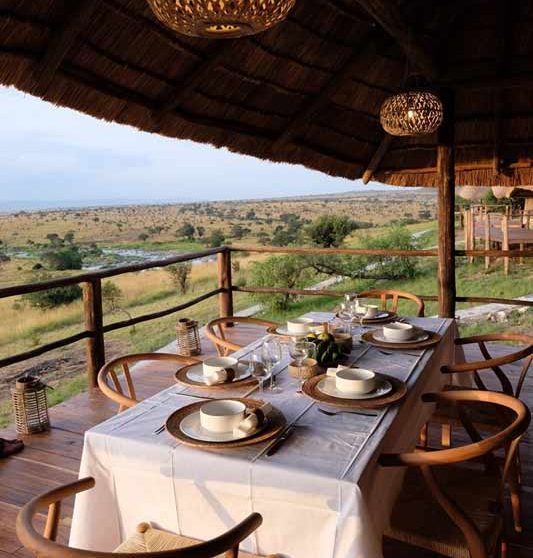 Diner sur la terrasse dans le Serengeti
