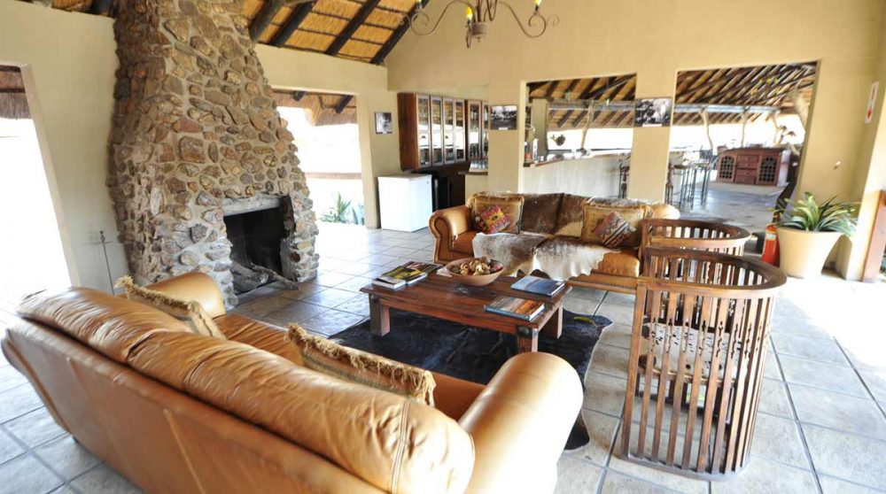 Un salon avec une cheminée en Afrique du Sud