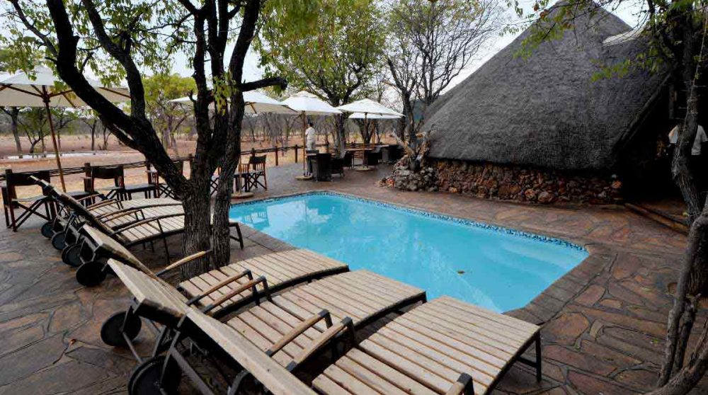 Chaises longues autour de la piscine