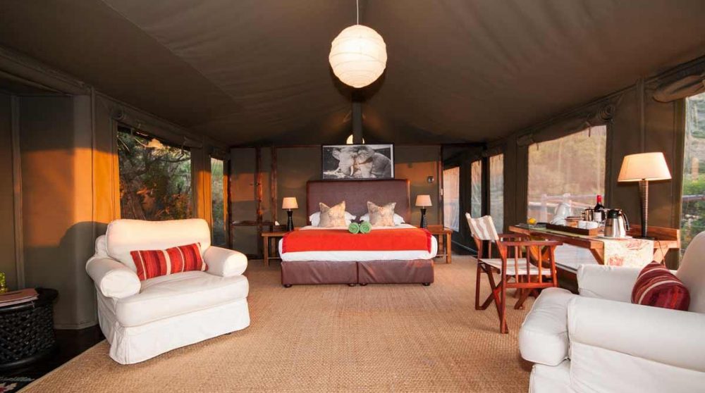 L'intérieur d'une tente en Afrique du Sud