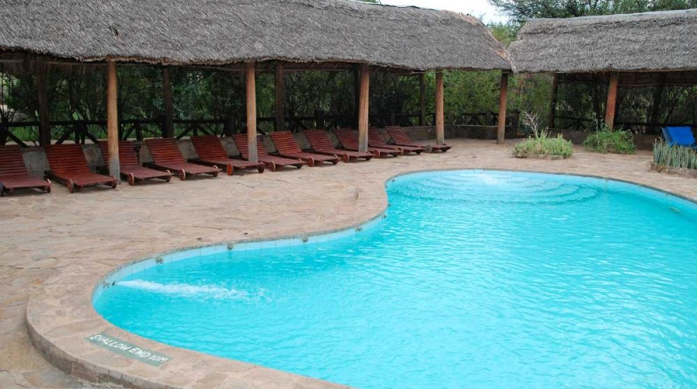 Chaise longues au bord de la pisicne