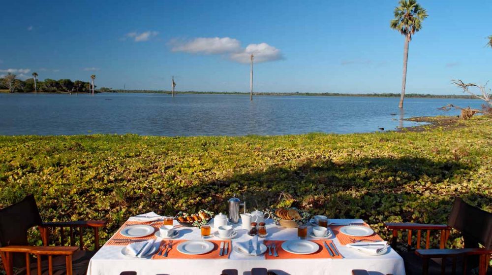 Déjeuner face au lac à Selous