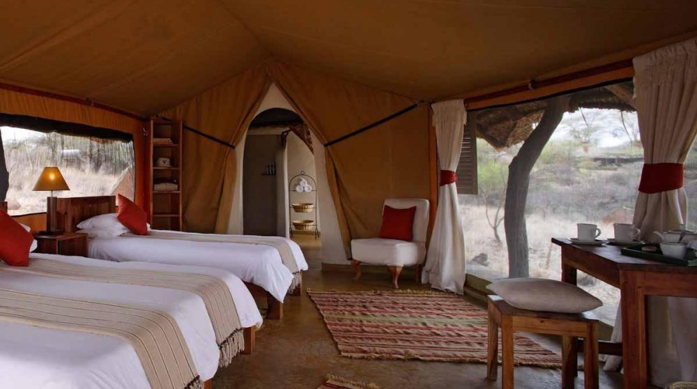 Intérieur d'une tente à Lewa Safari Camp
