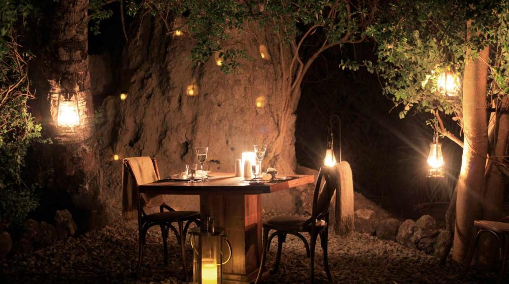Dîner en plein air le soir dans le parc national de Tarangire