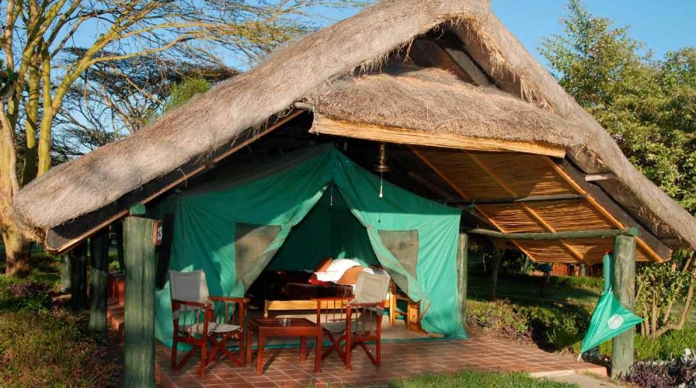 Extérieur d'une tente à Old Pejeta