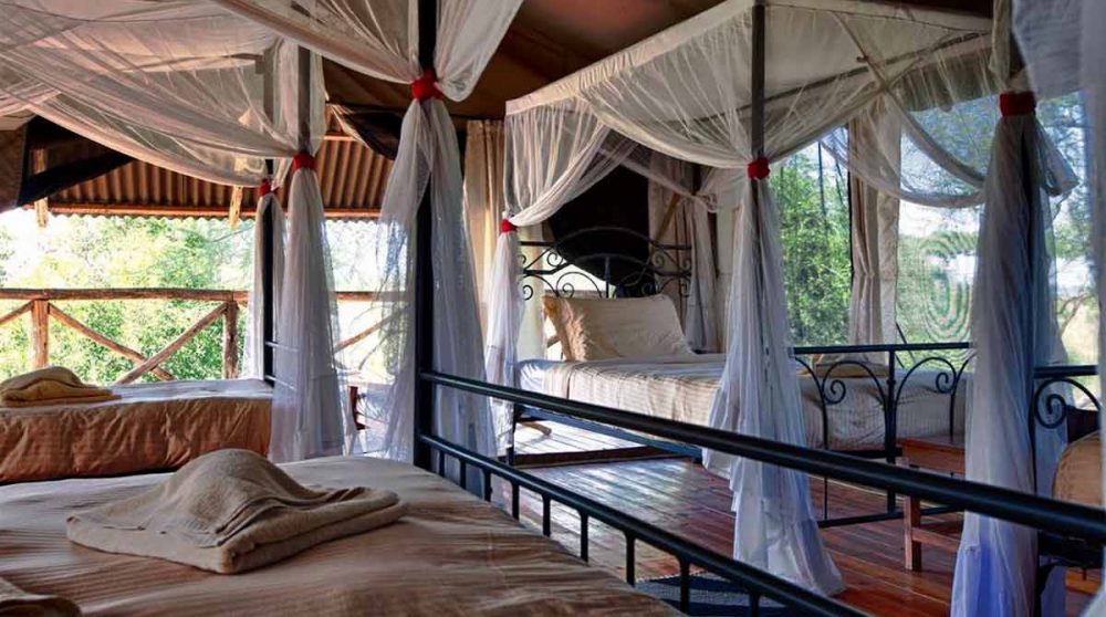 Lits d'une tente dans le Tarangire