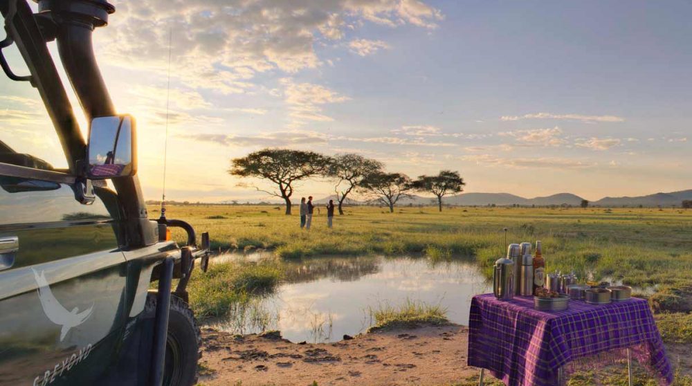 L'apéritif au coucher du soleil dans le Serengeti